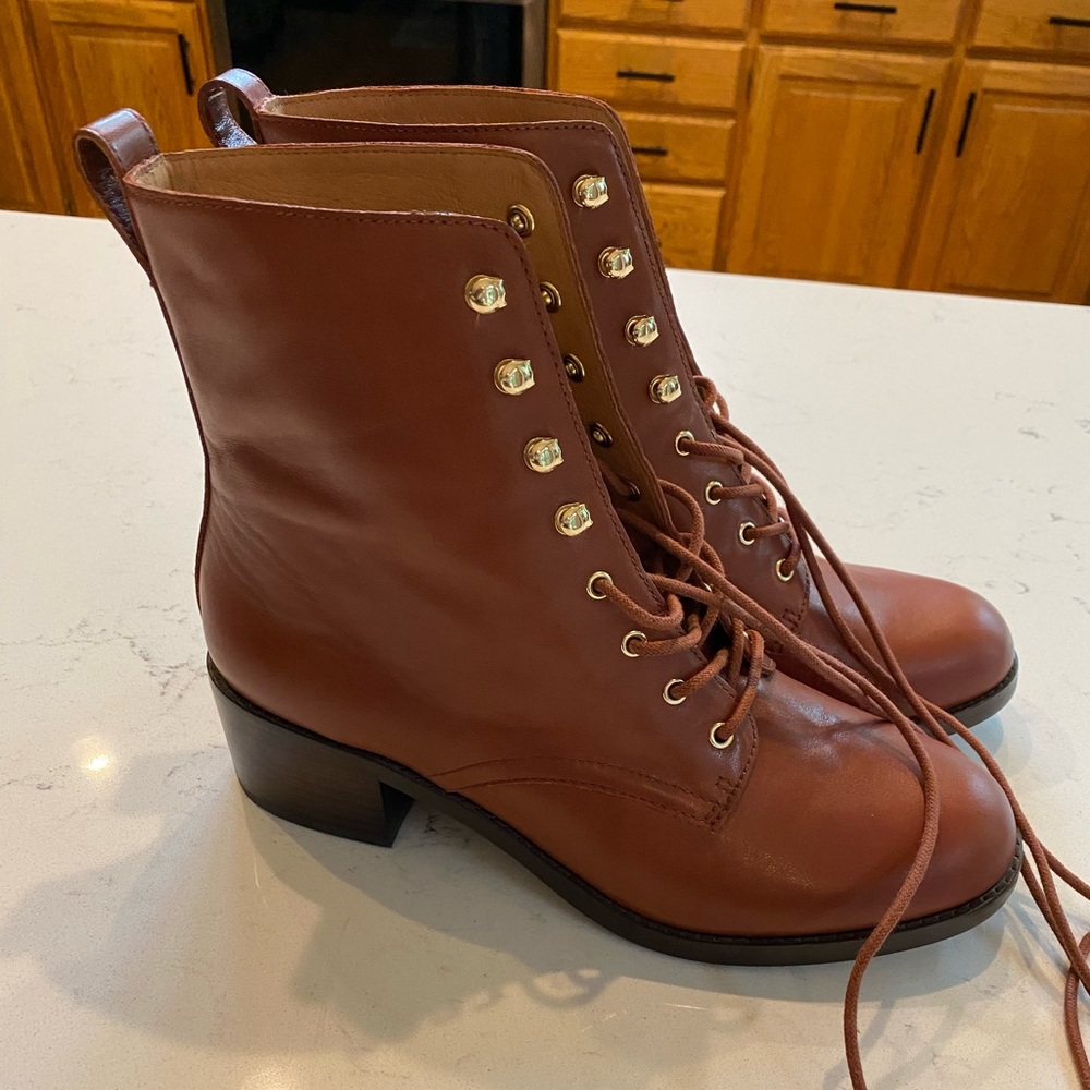 Madewell Patti Brown Leather Lace Up Boots